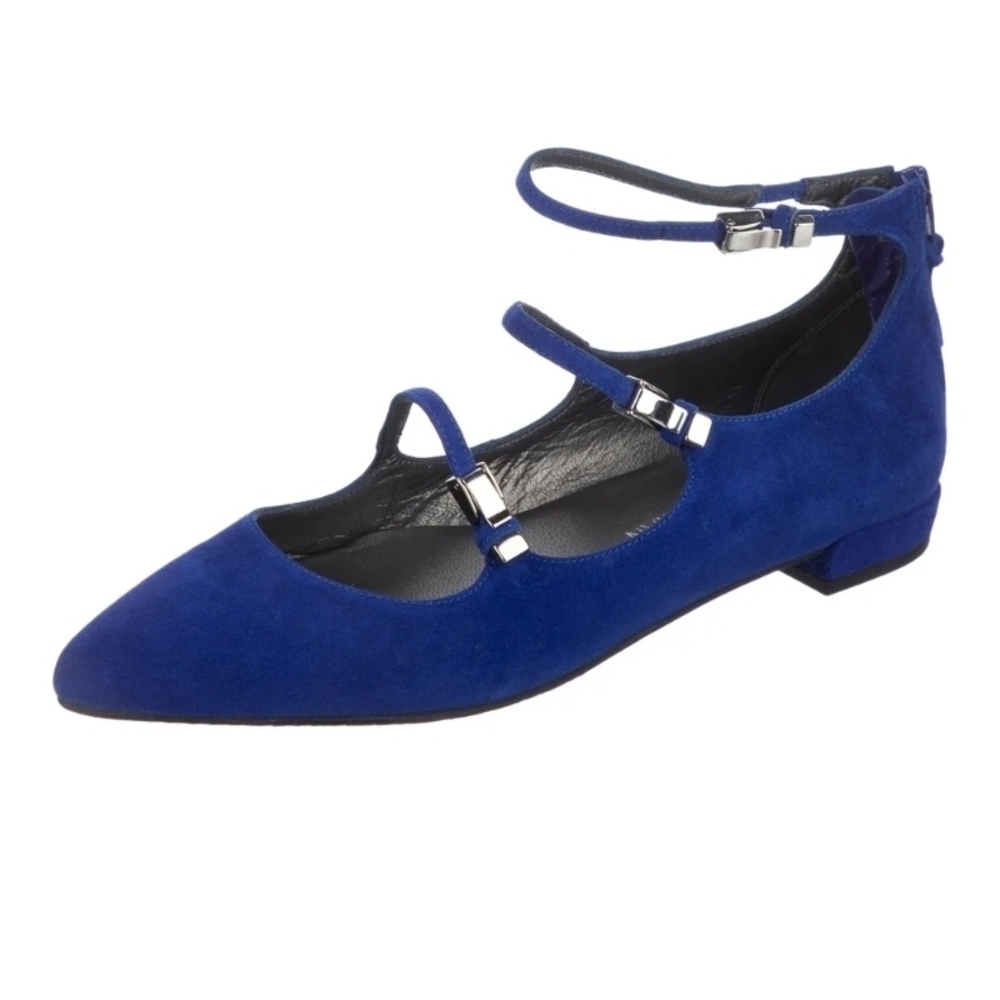 Stuart Weitzman Royal Blue Suede Mary Jane Flats